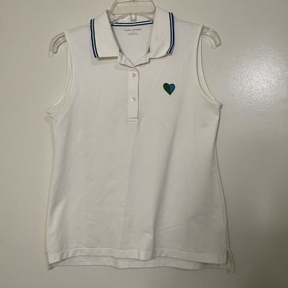 Tory Burch Sport white cotton sleeveless polo size medium - Picture 1 of 6